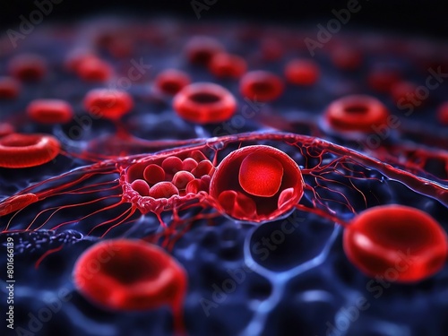 Blood cells in the veins Red blood cells circulate in the blood vessels. medical health care