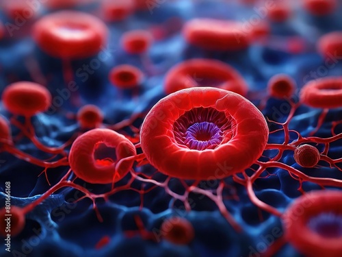 Blood cells in the veins Red blood cells circulate in the blood vessels. medical health care