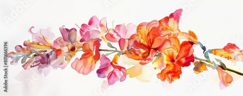 A watercolor painting of orange and pink flowers.