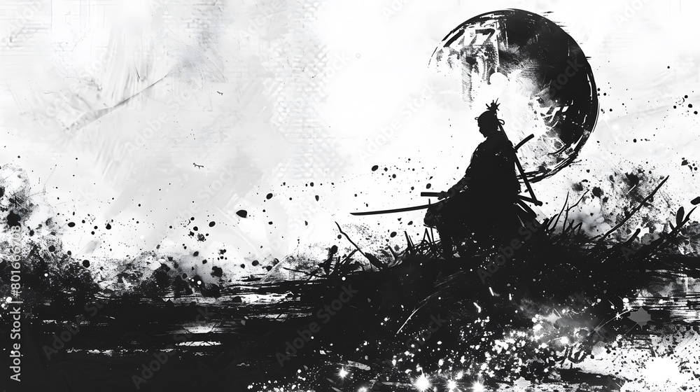 Fototapeta premium Abstract ink drawing of a samurai. Japanese style art.