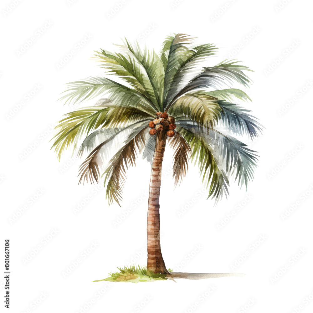 Obraz premium Palm tree Isolated Detailed Watercolor Hand Drawn Painting Illustration