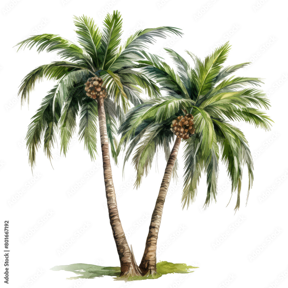 Obraz premium Palm tree Isolated Detailed Watercolor Hand Drawn Painting Illustration