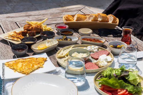 Traditional Turkish breakfast. Known as Ramadan Suhoor or Sahur, it's the morning meal enjoyed before the start of fasting. (ID: 801667538)