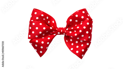 Bow for gift box isolated on transparent background, top view. Decorative red ribbon