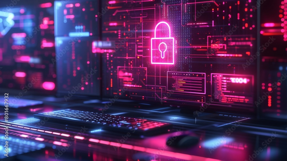 Intricate Digital Circuit with a Glowing Lock of Secrecy, Cryptographic Core. Internet cyber security concept Intricate Digital Circuit with a Glowing Lock of Secrecy, Cryptographic Core. Internet cyber security concept