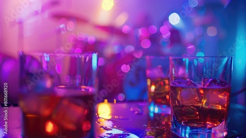 A vibrant image of a whisky-themed music event, with a live performance and a selection of whisky-based cocktails.
