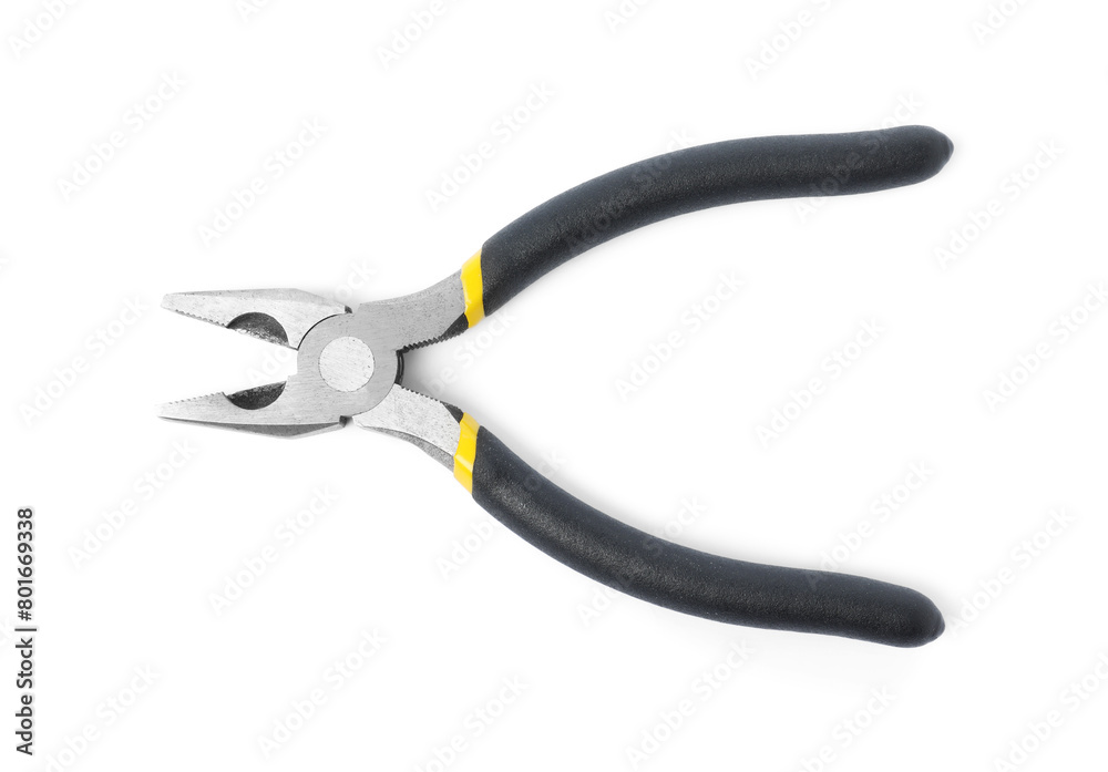 New combination pliers isolated on white, top view New combination pliers isolated on white, top view