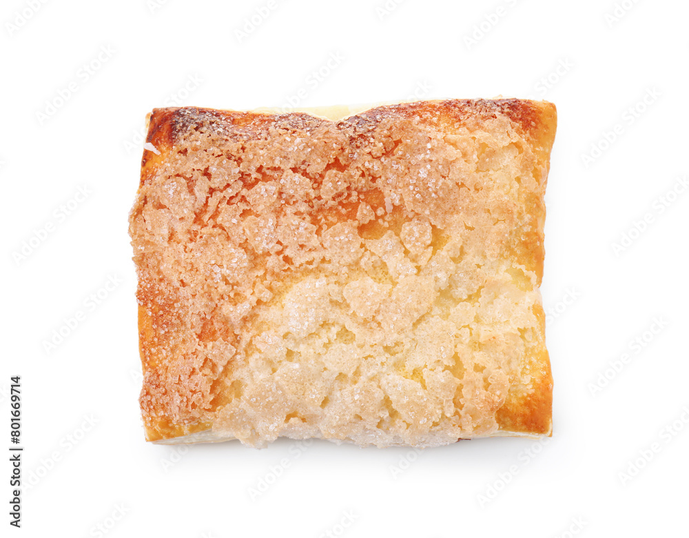 Delicious fresh puff pastry isolated on white, top view