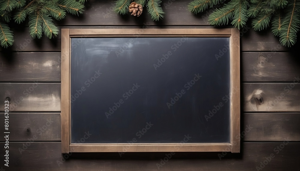 Wall wooden Blackboard board eatery menu rustic bavarian background copy space forest pine offering bulletin aged weather-beaten school german bavaria blazon blank created with generative ai	