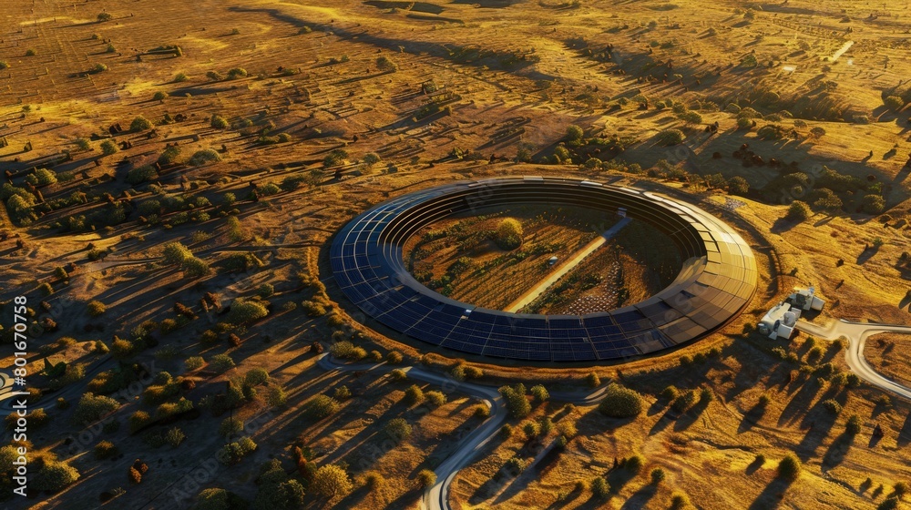 Spectacular Aerial View of a Circular Solar Power Panel