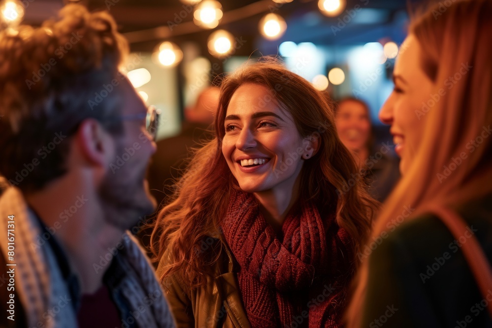 Group of friends having fun in a night club. Cheerful young women and men looking at each other. Group of friends having fun in a night club. Cheerful young women and men looking at each other.