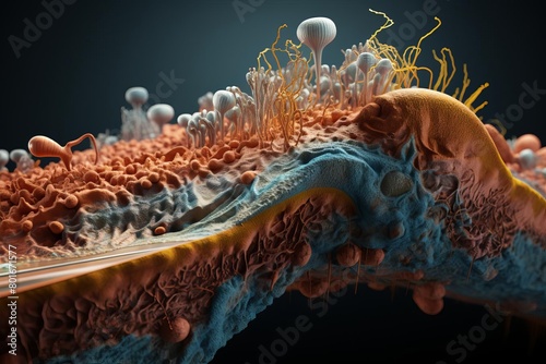 An intricate digital artwork of a side view cross-section showcasing Zoonotic Diseases with photorealistic textures layered in CG 3D detail photo