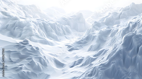 3D rendering of an abstract light white landscape background with white rocky mountains in the middle of the frozen arctic. Ice Mountain. White cold terrain  background image