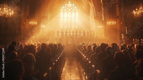 An enchanting image of a church choir performing during a Whit Monday service, their voices raised in harmonious celebration.