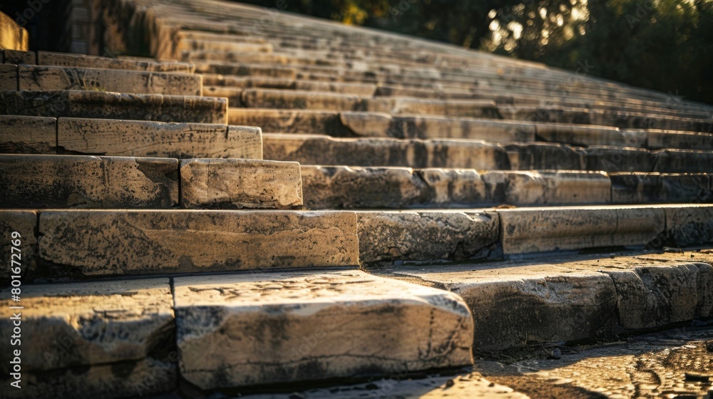Golden sunlight bathes ancient worn stone steps, emphasizing their texture and the long history they've witnessed. This architectural marvel invites contemplation of past centuries. Golden sunlight bathes ancient worn stone steps, emphasizing their texture and the long history they've witnessed. This architectural marvel invites contemplation of past centuries.