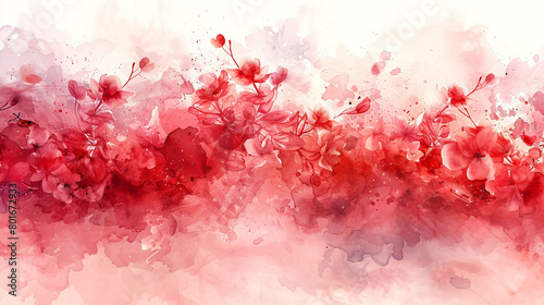 Watercolor Abstract Border: Cherry Red and Blush Pink Playful Composition photo