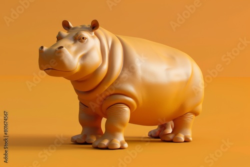 3D render clay style of hippo isolated on yellow backdrop  animal  Hippopotamus