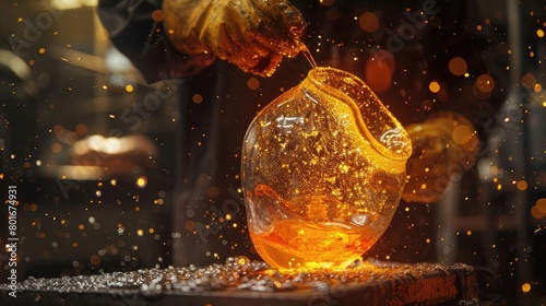 An enchanting image of a glassblower shaping molten glass into a delicate vase, capturing the beauty and skill of glass artistry on National Creativity Day.
