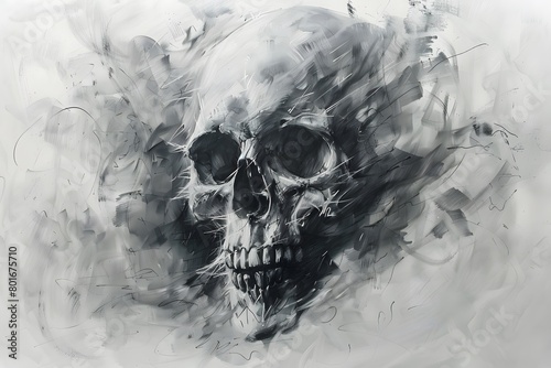 Abstract drawing of a skull in low contrast style.