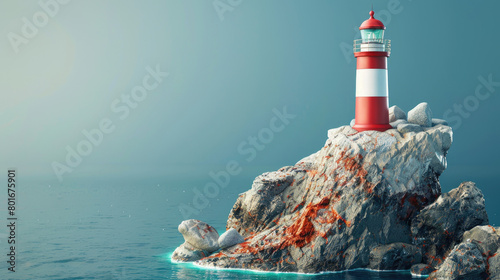Lighthouse and rock miniatur in big copy space 