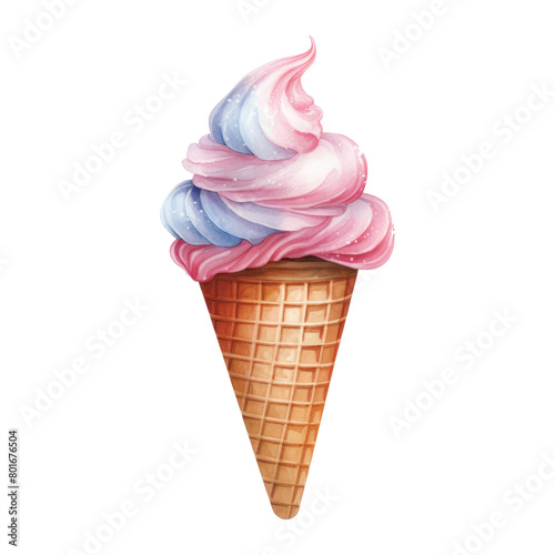 Ice cream cone Isolated Detailed Watercolor Hand Drawn Painting Illustration