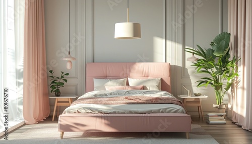 Simple Pink Bedroom Interior in the Morning 🌅🛏️💕   Tranquil and Cozy Morning Atmosphere © Elzerl