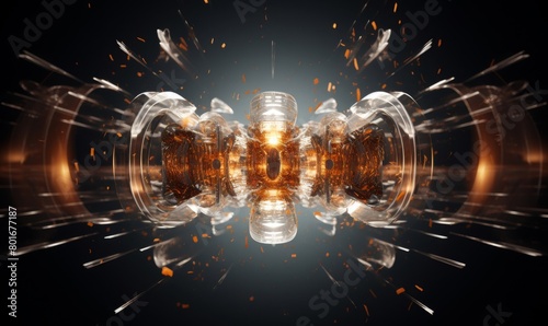 Two whiskey glasses shatter in a perfectly symmetrical burst, with shards and liquid frozen in time against a dark backdrop