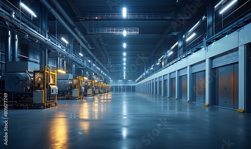 Highlights the energy-efficient lighting of the production facility photo