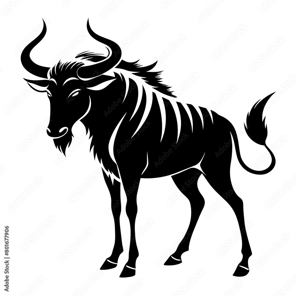 Wildebeest Vector SVG silhouette illustration, laser cut, Wildebeest Clipart