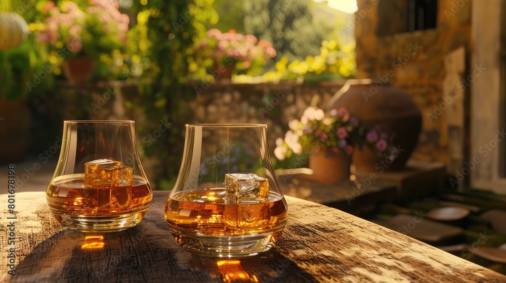 An enchanting image of a whisky tasting experience in a unique setting, such as a historic manor or a scenic outdoor location.