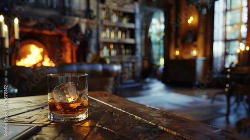 An enchanting image of a whisky tasting experience in a unique setting, such as a historic manor or a scenic outdoor location. photo