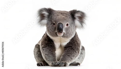 koala or koala bear - Phascolarctos cinereus - is an arboreal herbivorous marsupial native to Australia. sitting and looking towards camera,  cute and adorable, isolated cutout on white background photo