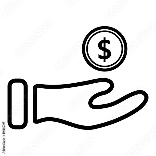 hand get coin money dollar, simple vector illustration