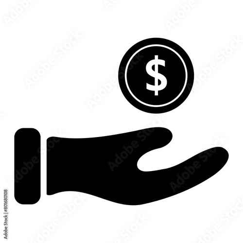 hand get coin money dollar, simple vector illustration