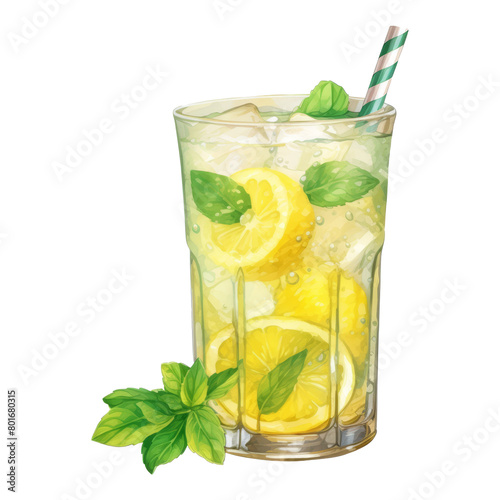 Lemonade glass Isolated Detailed Watercolor Hand Drawn Painting Illustration