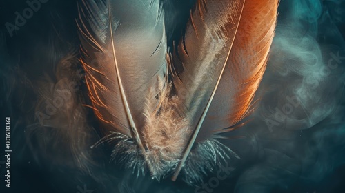 An enchanting image of two feathers, resting side by side, capturing the delicate and cherished nature of best friendships on National Best Friends Day. photo
