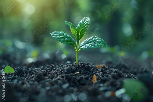 green plant growing out of the soil with green background, professional grading color, in the style of photo-realistic landscapes, precisionist art, realistic, 8K, UHD Image photo
