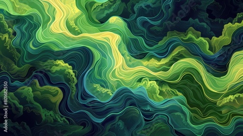Abstract flowing background resembling a river winding through a lush forest