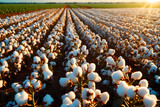 Scenery of a cotton field illuminated by the sun.