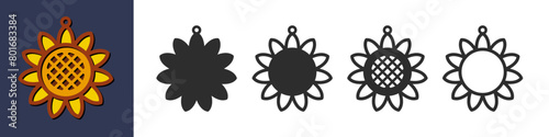 Four layered design with sunflower for earrings, pendant or keychain. Jewelry silhouette cut template. Laser cutting with leather, wood or metal. Vector illustration file