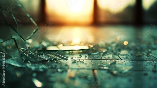 Shattered glass on the floor. photo
