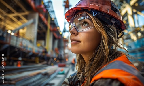 Captured the energy of urban construction with a female worker as the focal point photo