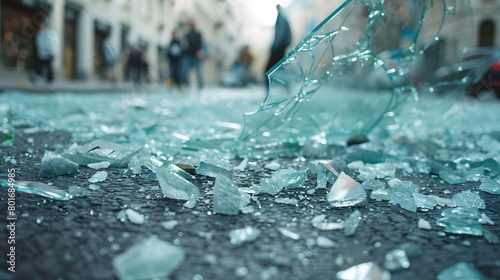 Shattered glass in the street.