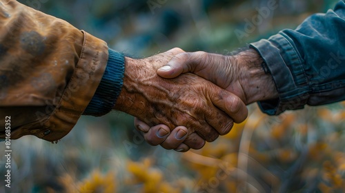 Close of view of two old man with blurry background. Representing rich person/politician having a deal with poor people.