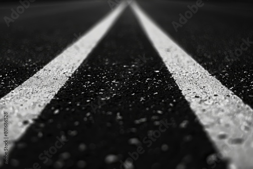 Black asphalt road with white dividing lines - generative ai