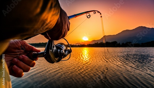 PESCARIA: PESCADOR PESCA SOZINHO  RIO DURANTE O AMANHECER photo