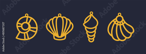 Set of vector designs with sea shells for earrings, pendant or keychain. Jewelry silhouette laser cut template. Cnc cutting with metal, wood or leather. Beautiful hanging bijouterie