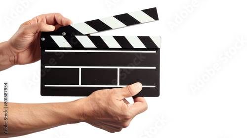 Hands holding a clapper board