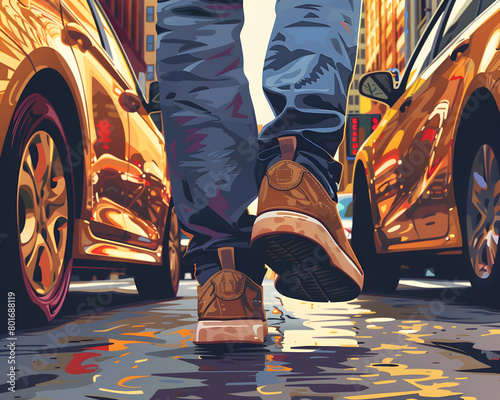 close up of foots on busy street illustration photo