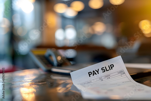 Pay slip placed on an office table